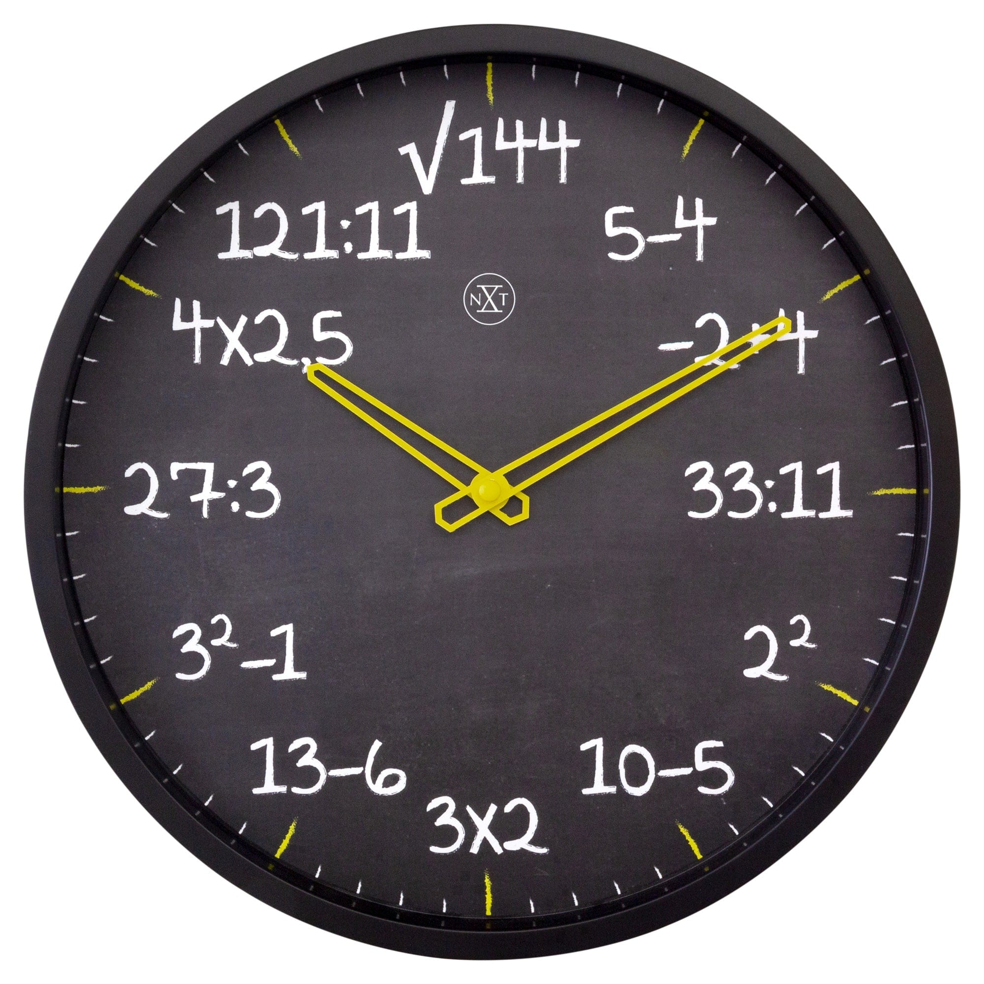 NeXtime Clocks 30cm silent plastic wall clock with "Maths" design, featuring clear black numbers and minimalist style.